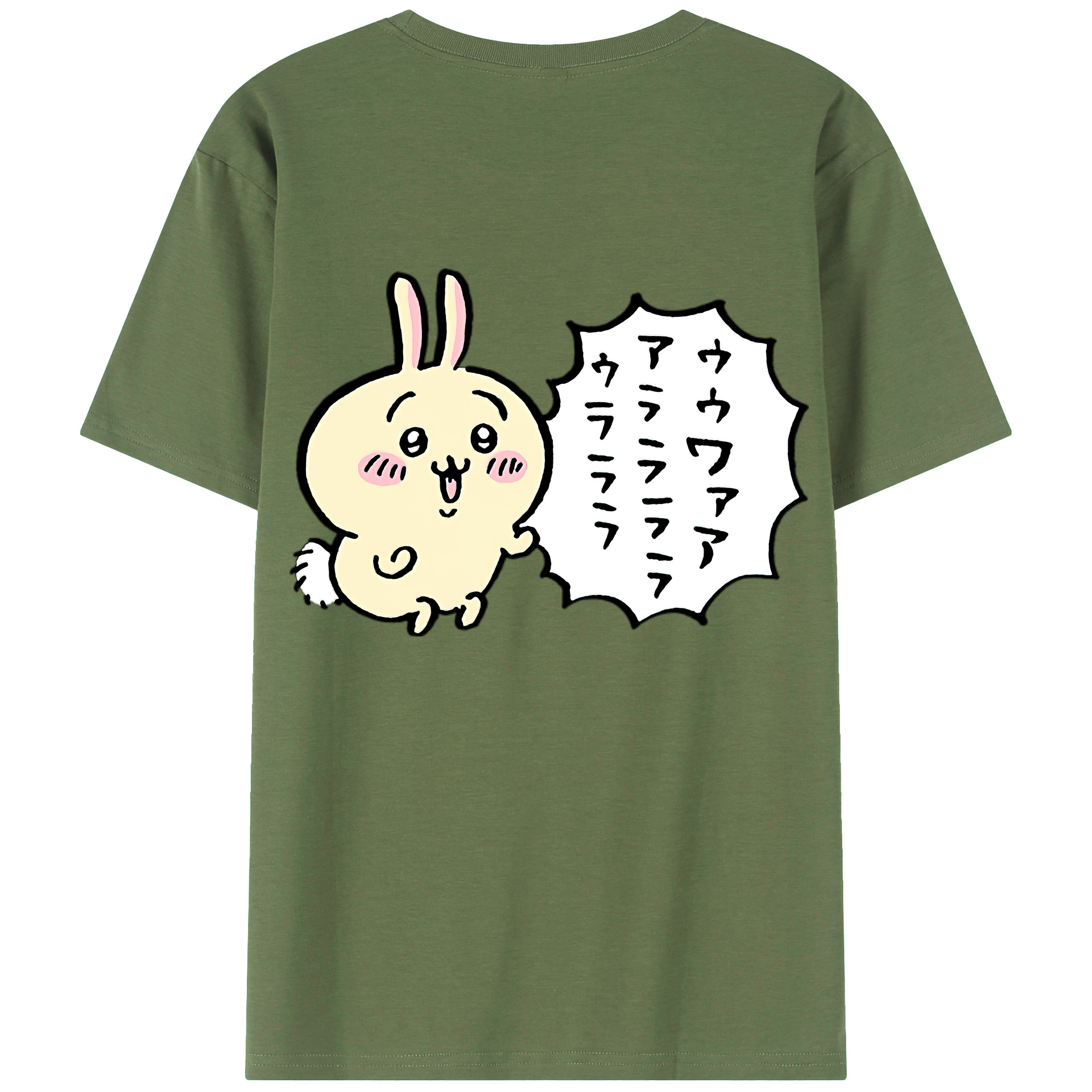 （画像用） ちいかわ うさぎ Chii-kawa usagi 綿100％ メンズ半袖Tシャツ（バックプリント） 通気性